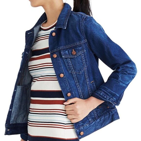 Madewell Denim Jacket Womens Blue Distressed Classic Cotton Indigo Relaxed - Picture 7 of 9